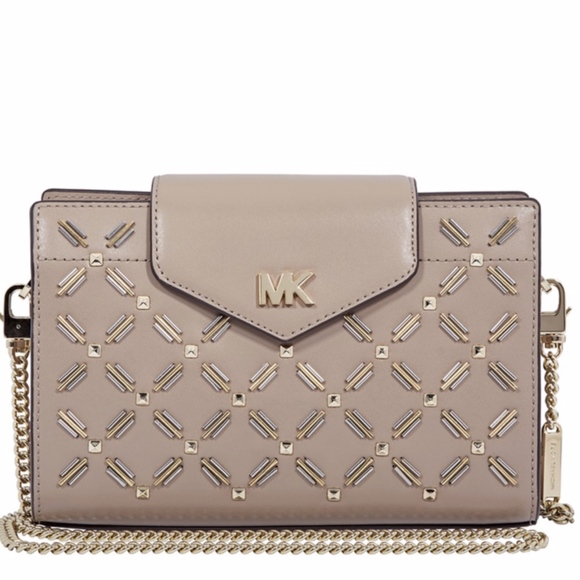 Michael Kors Handbags - MK Embellished Leather Crossbody Clutch Truffle